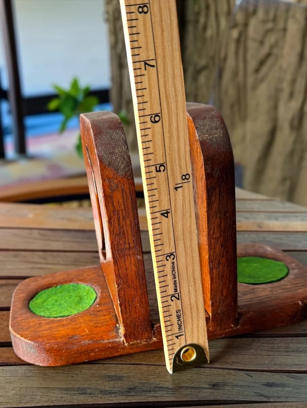 Vintage Wooden Napkin Holder Salt Pepper Caddy Green Felt Crescent Cutout
